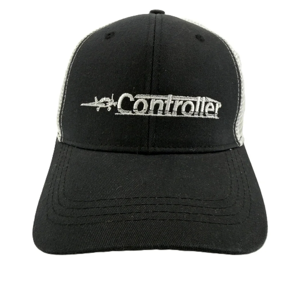 Controller Trucker Hat Mens OSFA Black White Aviation Mesh Back Cap